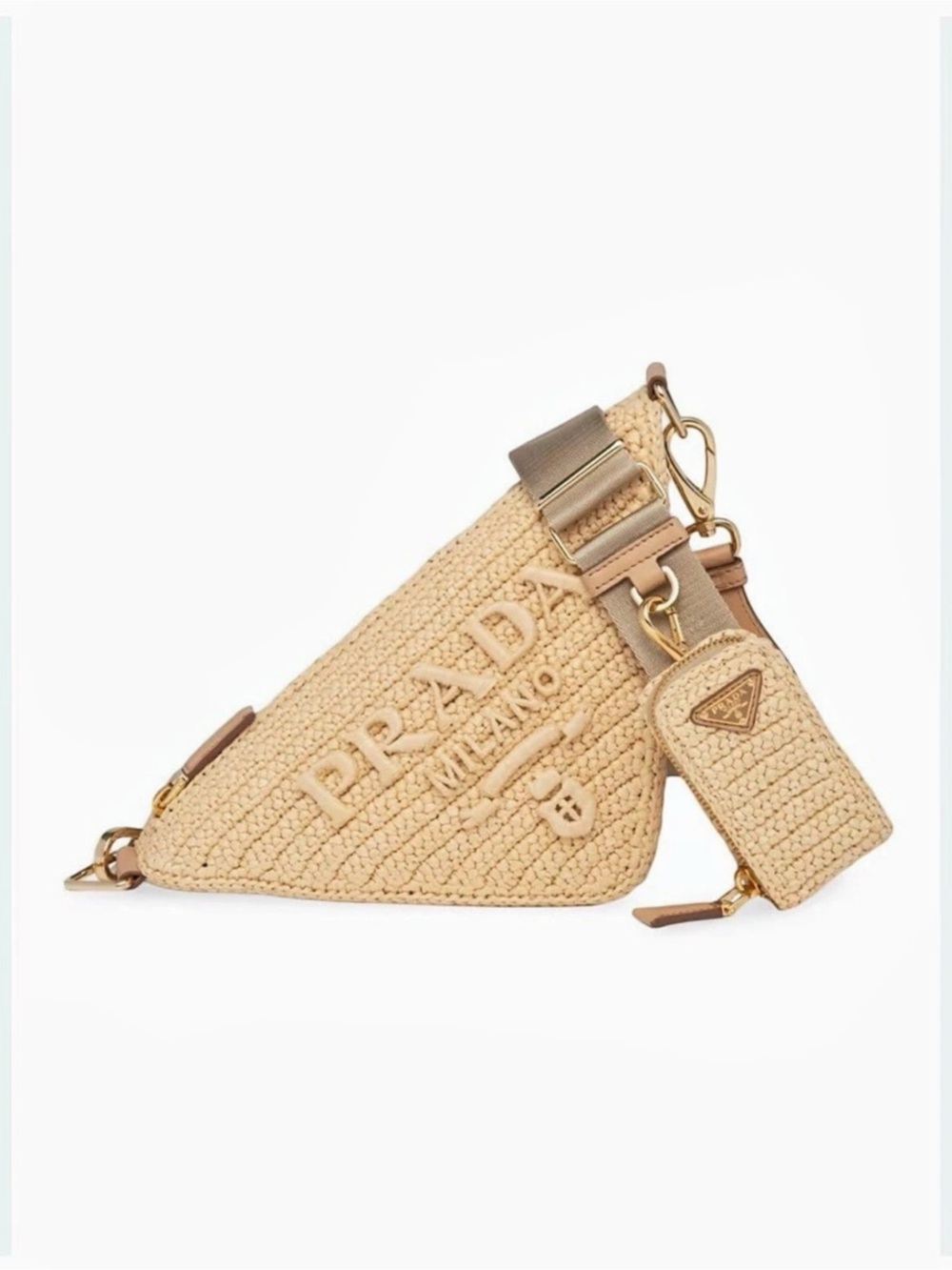 Fashion Crossbody Raffia-Effect Crochet Triangle Shoulder Bag Beige & Brown